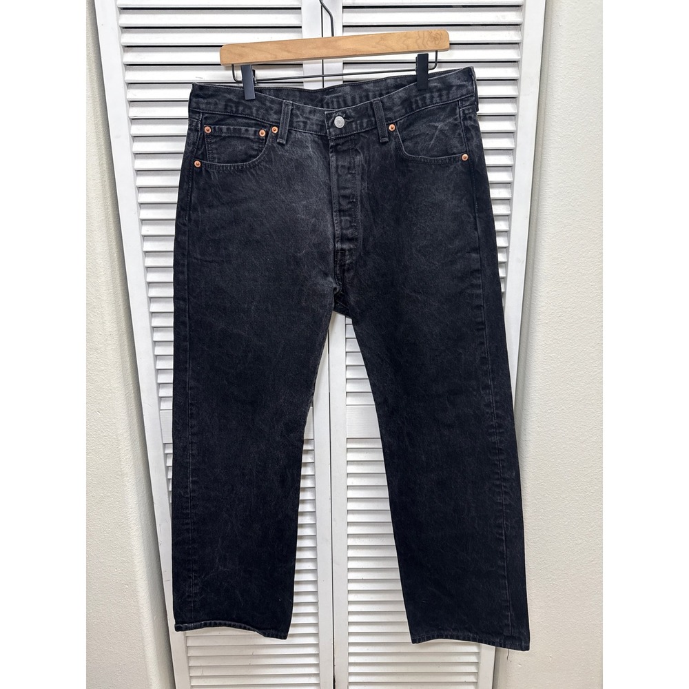 Levis 501 Original Fit Jeans Mens 36x30 Faded Black Denim Straight Leg ButtonFly